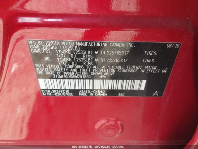 2T3WFREV5GW291893 Toyota Rav4 Xle