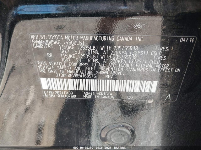 Toyota Rav4 Limited 2014 2T3DFREV6EW168575 Image 9