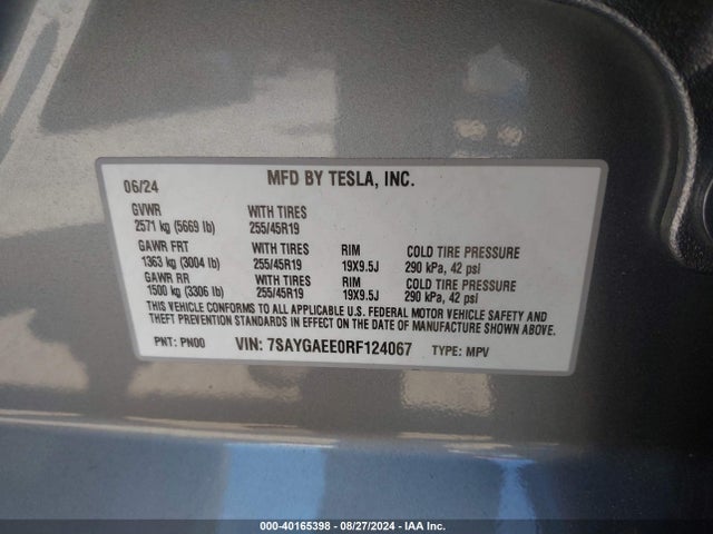 7SAYGAEE0RF124067 Tesla Model Y Long Range Dual Motor All-wheel Drive