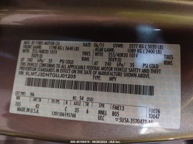 5LMTJ3DH7GUJ01205 Lincoln Mkc Reserve