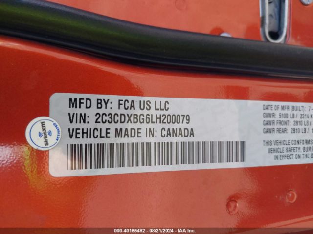 2C3CDXBG6LH200079 Dodge Charger Sxt Rwd