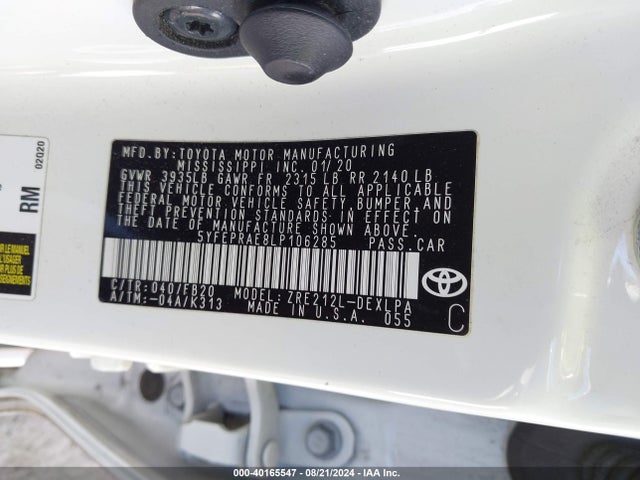 Toyota COROLLA LE 2020 5YFEPRAE8LP106285 Image 9