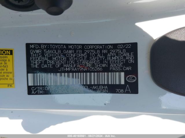 JTHMPAAY9NA105286 Lexus LC 500