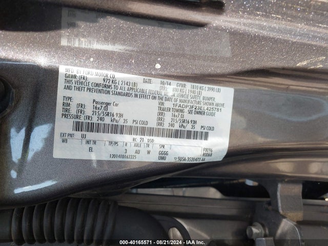 Ford FOCUS SE 2014 1FADP3F23EL425781 Image 9