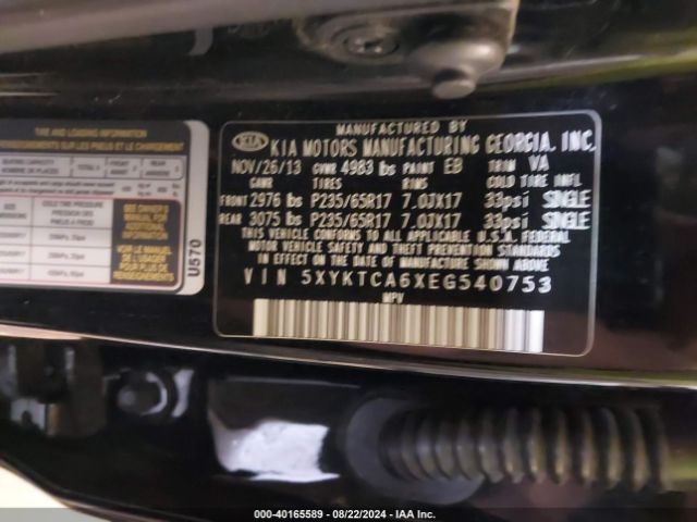 5XYKTCA6XEG540753 KIA SORENTO LX