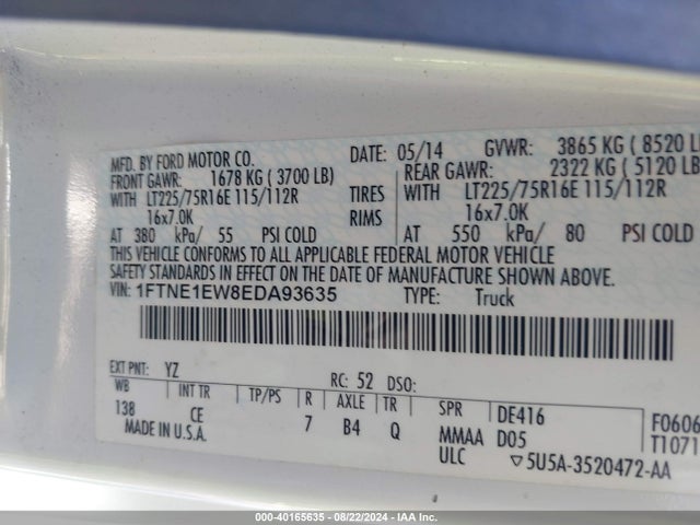 Ford E-150 Commercial 2014 1FTNE1EW8EDA93635 Image 9