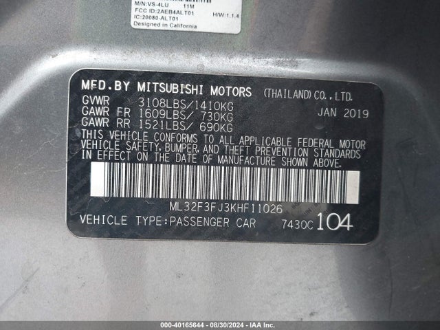 2019 MITSUBISHI MIRAGE G4 ML32F3FJ3KHF11026 Photo 8