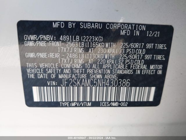 JF2SKAMC5NH430386 Subaru Forester Wilderness