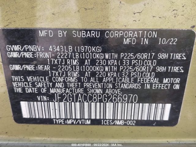 JF2GTACC8PG266970 Subaru Crosstrek Premium