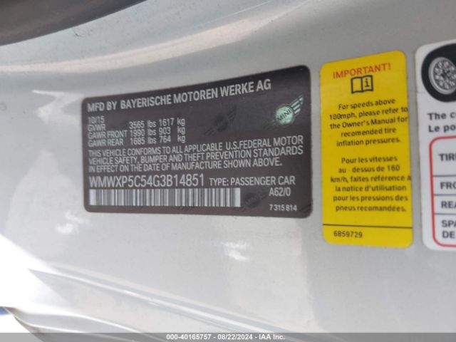 WMWXP5C54G3B14851 Mini Hardtop Cooper
