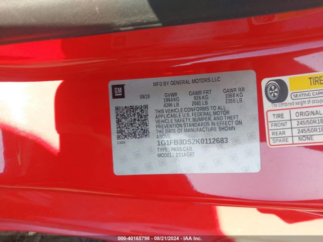 1G1FB3DS2K0112683 Chevrolet Camaro 1lt