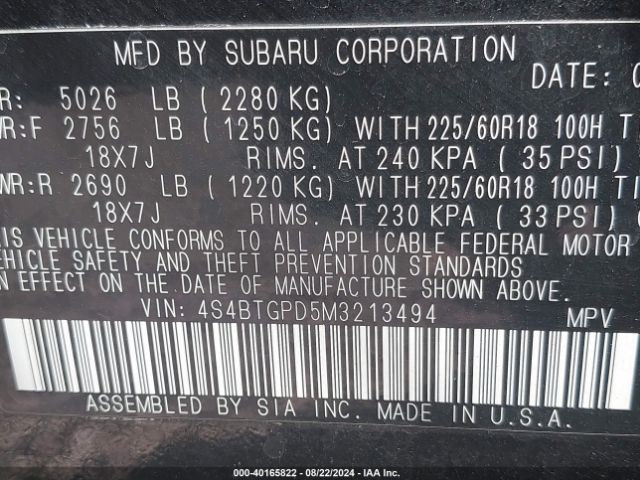 4S4BTGPD5M3213494 Subaru Outback Touring Xt
