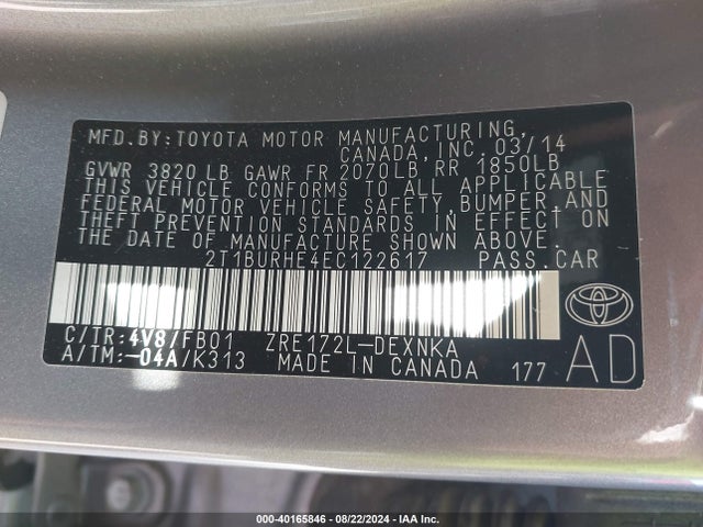 Toyota Corolla Le Plus 2014 2T1BURHE4EC122617 Image 9