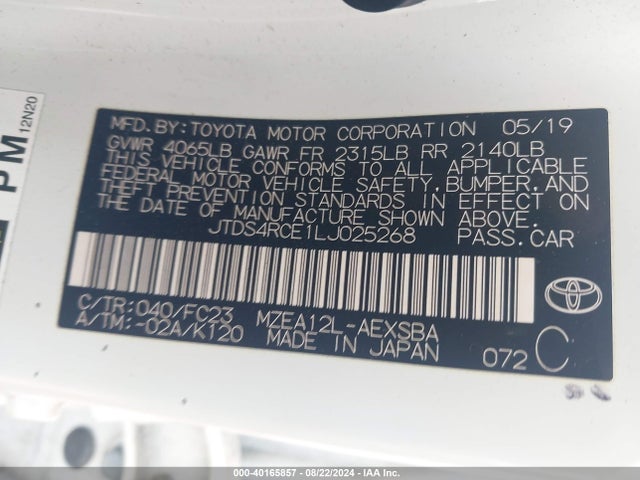 Toyota COROLLA SE 2020 JTDS4RCE1LJ025268 Image 9