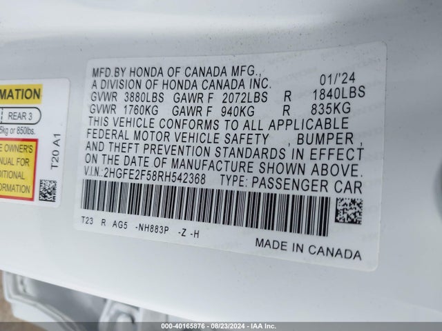 Honda Civic Sport 2024 2HGFE2F58RH542368 Image 9