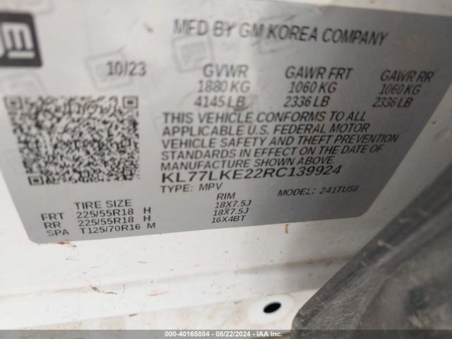 KL77LKE22RC139924 Chevrolet Trax Fwd Activ