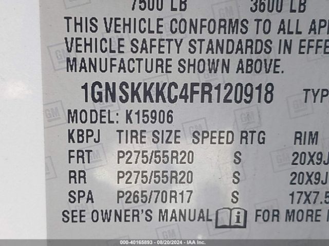 1GNSKKKC4FR120918 Chevrolet Suburban 1500 Ltz