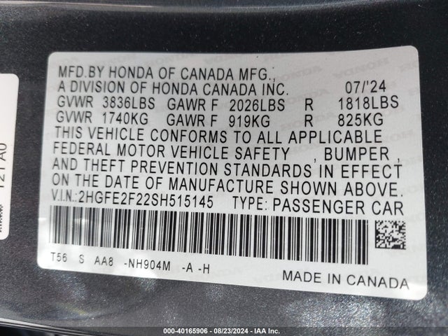 Honda Civic Lx 2025 2HGFE2F22SH515145 Image 9