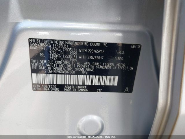 2T3WFREV6GW287660 Toyota Rav4 Xle