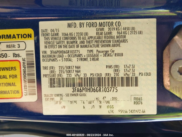 Ford FUSION SE 2016 3FA6P0HD6GR103775 Image 9