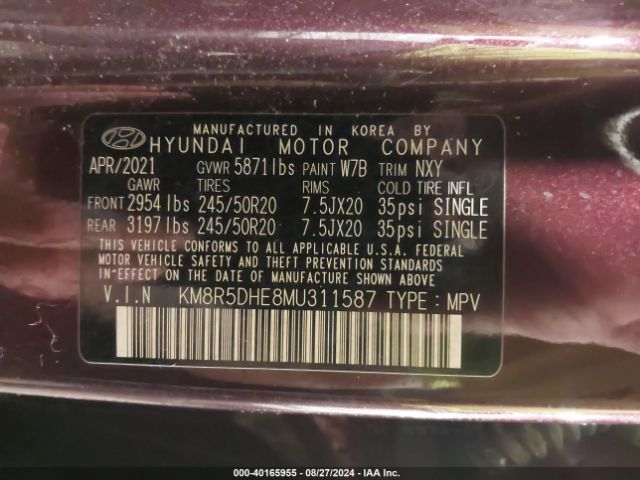 KM8R5DHE8MU311587 Hyundai Palisade Limited