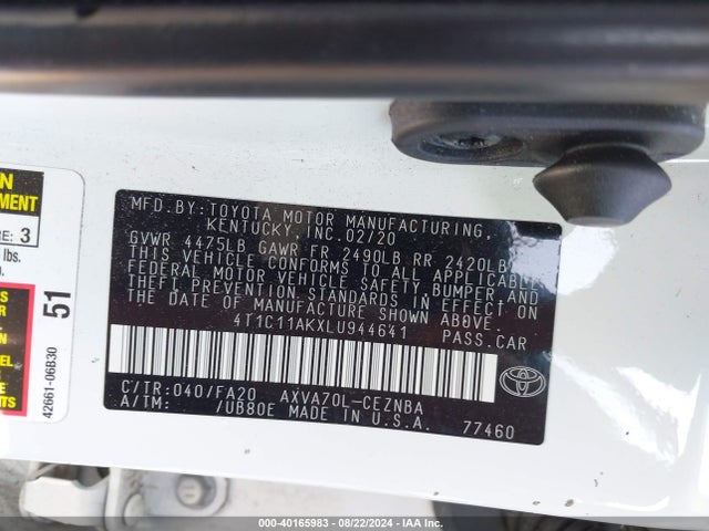 Toyota CAMRY LE 2020 4T1C11AKXLU944641 Image 9