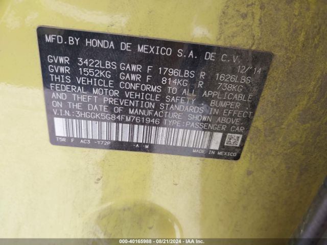 3HGGK5G84FM761946 Honda FIT EX