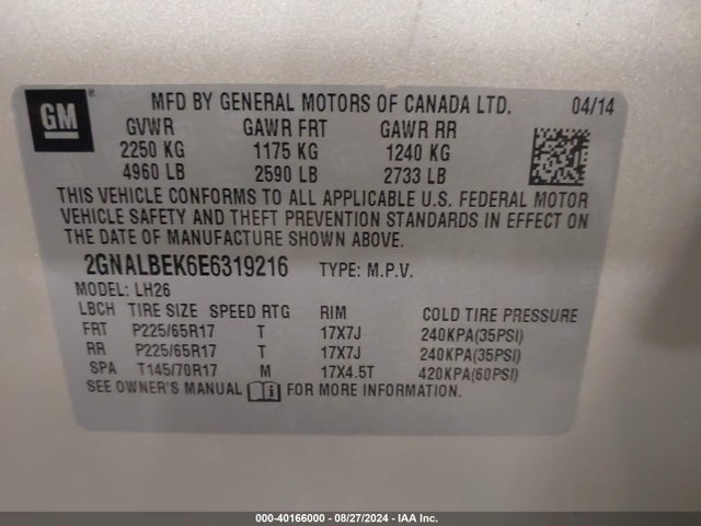 Chevrolet EQUINOX 1LT 2014 2GNALBEK6E6319216 Image 9