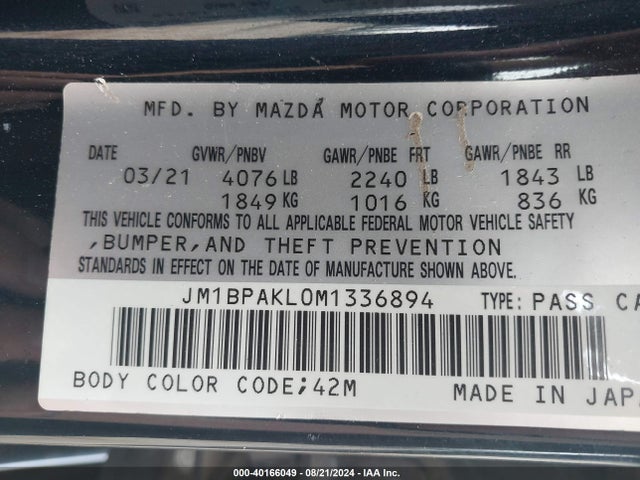 Mazda Mazda3 Select 2021 JM1BPAKL0M1336894 Image 9