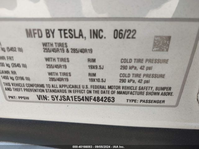 5YJSA1E54NF484263 Tesla Model S Dual Motor All-wheel Drive