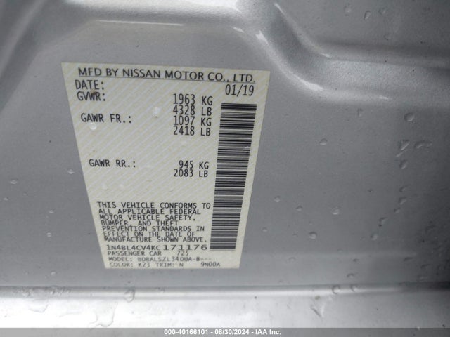 Nissan Altima 2.5 Sr 2019 1N4BL4CV4KC171176 Image 9