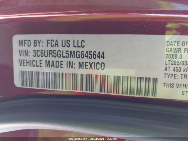 3C6UR5GL5MG645644 RAM 2500 Limited Longhorn  4x4 6'4 Box