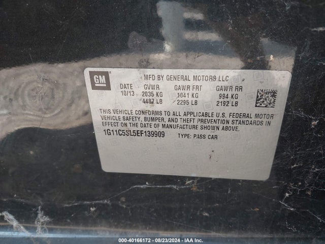 Chevrolet MALIBU 1LT 2014 1G11C5SL5EF139909 Image 9