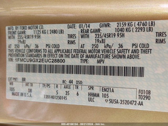 Ford ESCAPE SE 2014 1FMCU9GX2EUC28800 Image 9