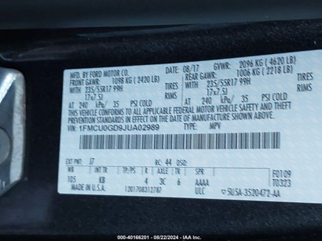 1FMCU0GD9JUA02989 Ford ESCAPE SE