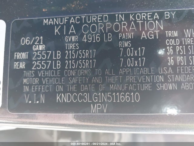 KNDCC3LG1N5116610 KIA Niro Ev Ex