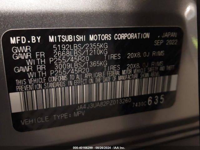 JA4J3UA82PZ013260 Mitsubishi Outlander Se 2.5 2wd/se Black Edition 2wd/se Special Edition 2wd