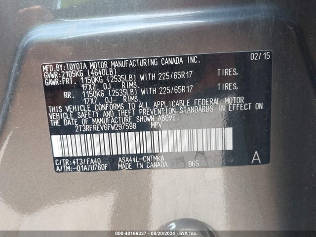 Toyota Rav4 Xle 2015 2T3RFREV6FW297598 Image 9