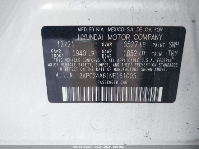 3KPC24A61NE161005 Hyundai ACCENT SE