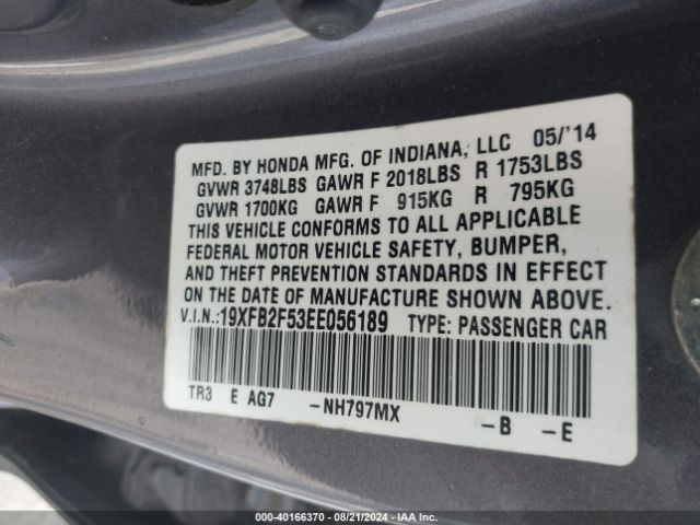 19XFB2F53EE056189 Honda Civic Lx