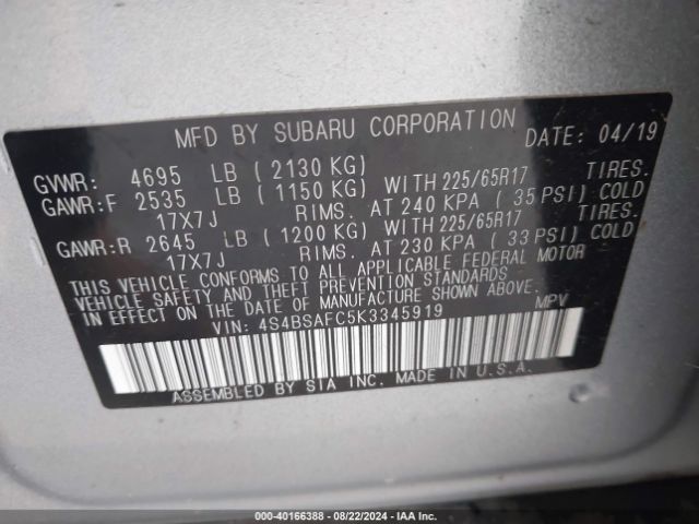 4S4BSAFC5K3345919 Subaru Outback 2.5i Premium