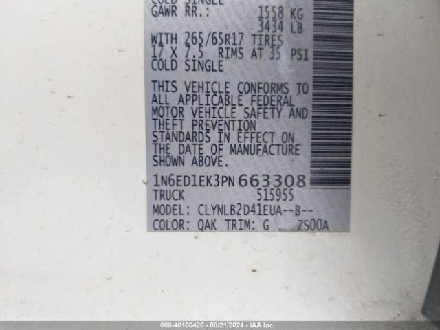 1N6ED1EK3PN663308 Nissan Frontier Sv 4x4