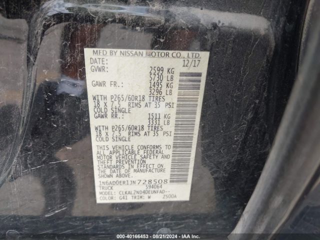 1N6AD0ER1JN728508 Nissan Frontier Sv