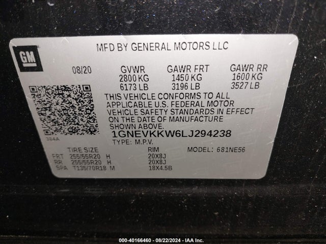 1GNEVKKW6LJ294238 Chevrolet Traverse Awd Premier