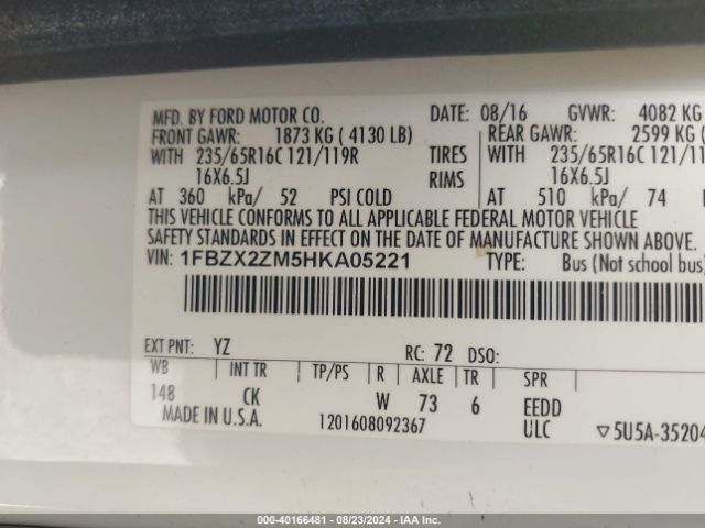 1FBZX2ZM5HKA05221 Ford Transit-350 Xlt
