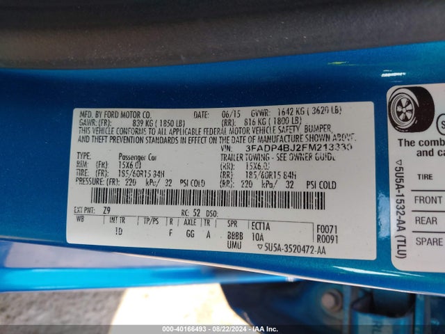 Ford FIESTA SE 2015 3FADP4BJ2FM213330 Image 9