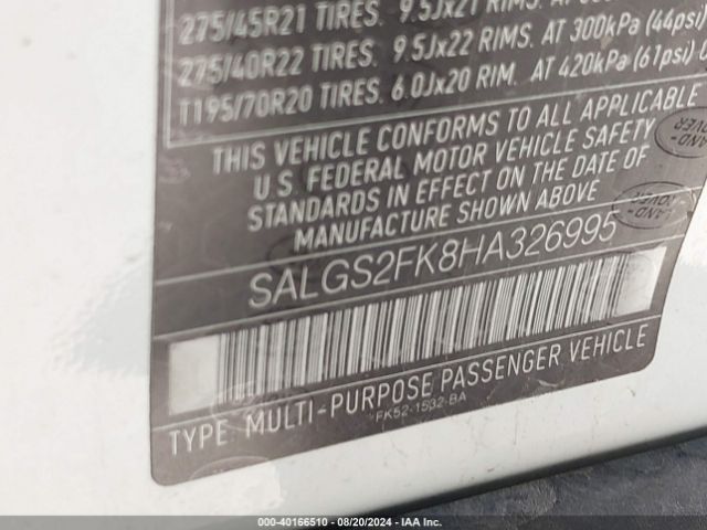 SALGS2FK8HA326995 Land Rover Range Rover 3.0l V6 Turbocharged Diesel Hse Td6