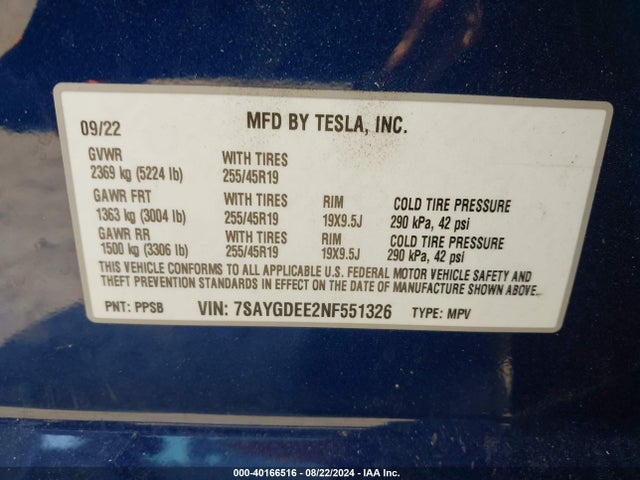 7SAYGDEE2NF551326 Tesla Model Y Long Range Dual Motor All-wheel Drive