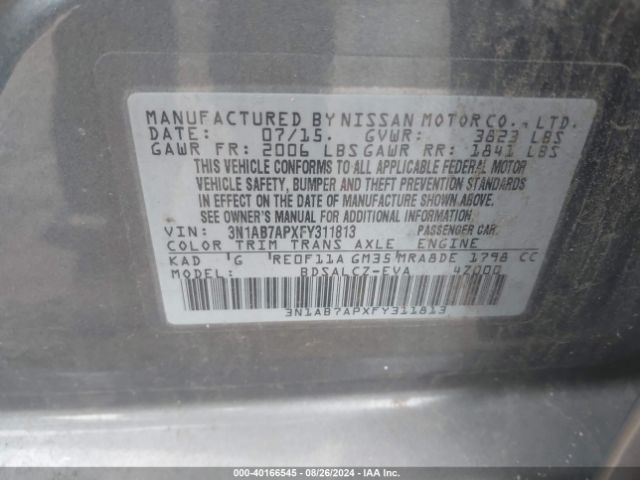 3N1AB7APXFY311813 Nissan SENTRA S