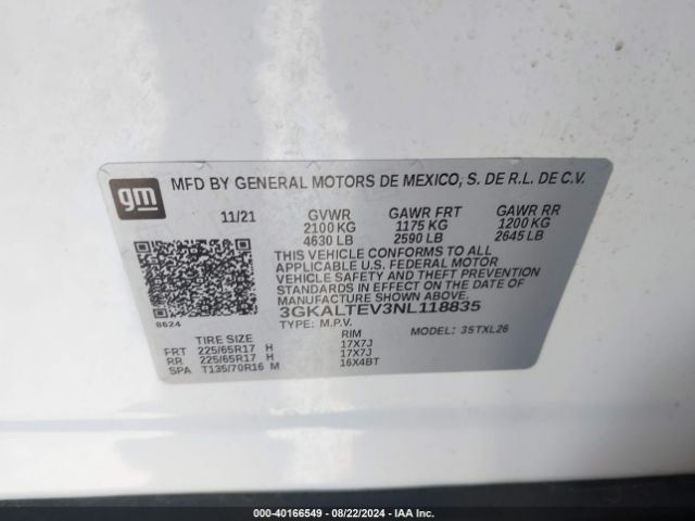 3GKALTEV3NL118835 GMC Terrain Awd Sle